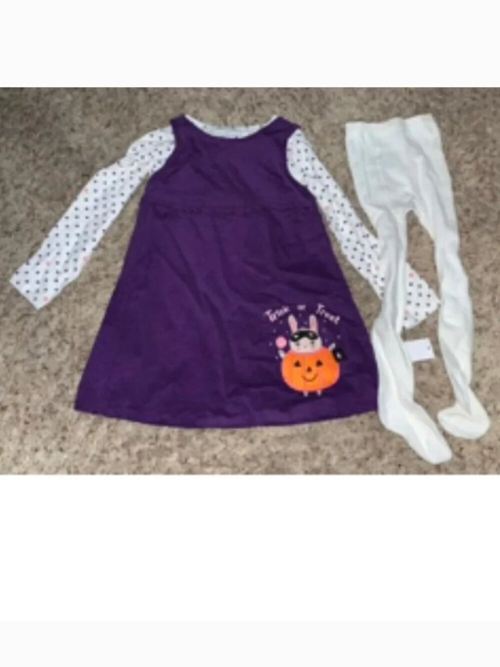 Halloween Dress Jumper, Shirt, Tights 4T Purple White 3 pc Set Girls Toddler